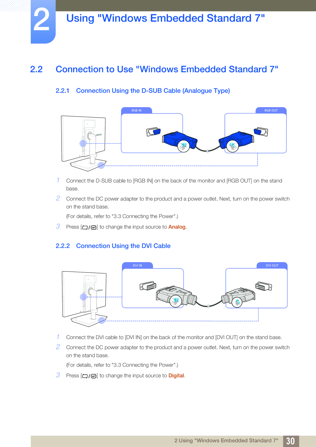 Samsung LF22TSWTBDN/NG manual Connection to Use Windows Embedded Standard, Connection Using the D-SUB Cable Analogue Type 