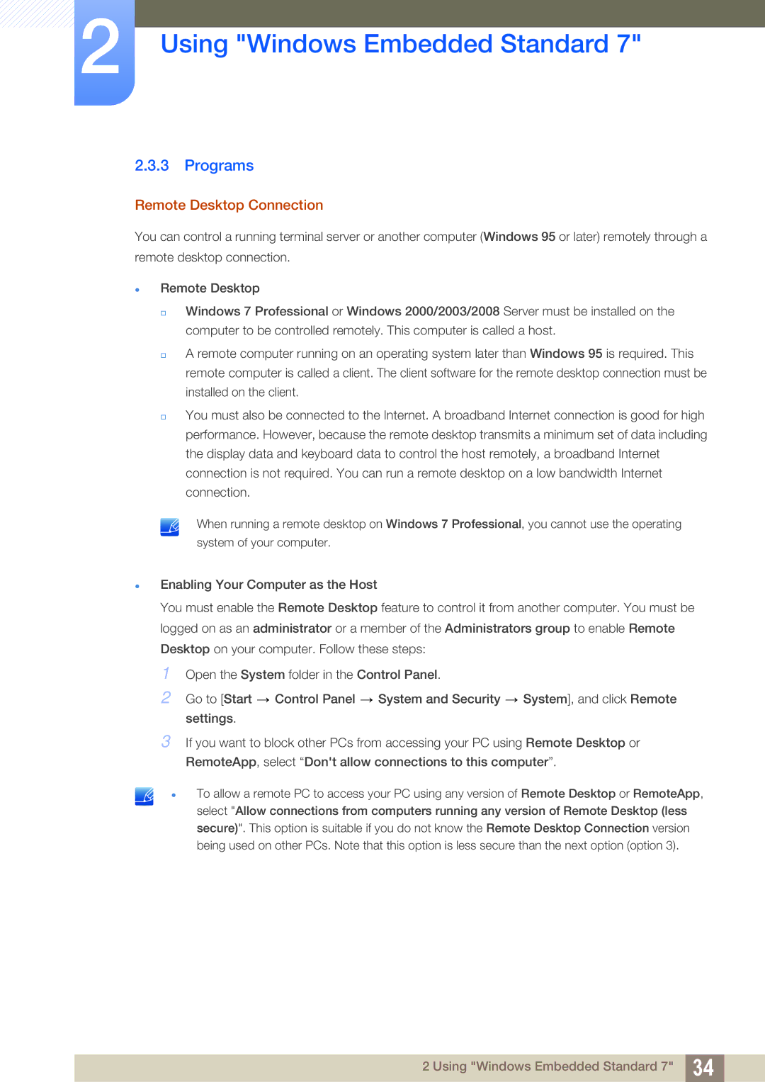 Samsung LF19TSWTBDN/XS, LF24TSWTBDN/EN, LF19TSWTBDN/EN, LF22TSWTBDN/EN, LF19TSWTBDN/XJ Programs, Remote Desktop Connection 