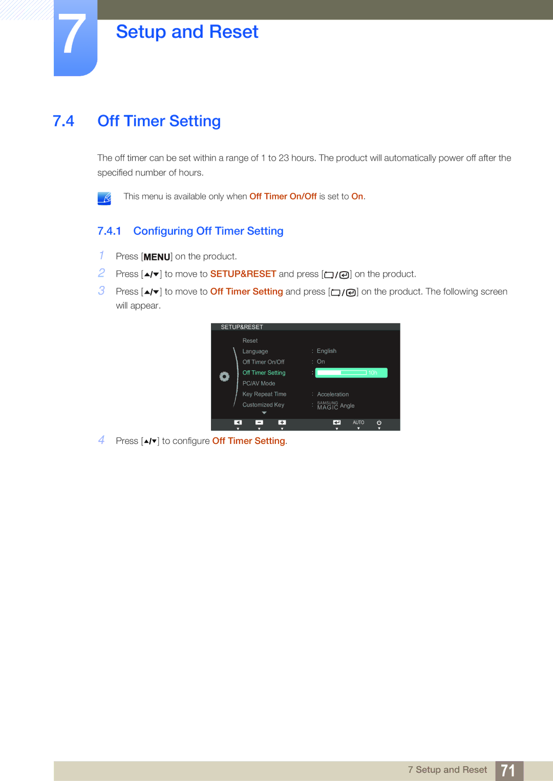 Samsung LF24TSWTBDN/XY, LF24TSWTBDN/EN, LF19TSWTBDN/EN, LF22TSWTBDN/EN, LF19TSWTBDN/XJ manual Configuring Off Timer Setting 