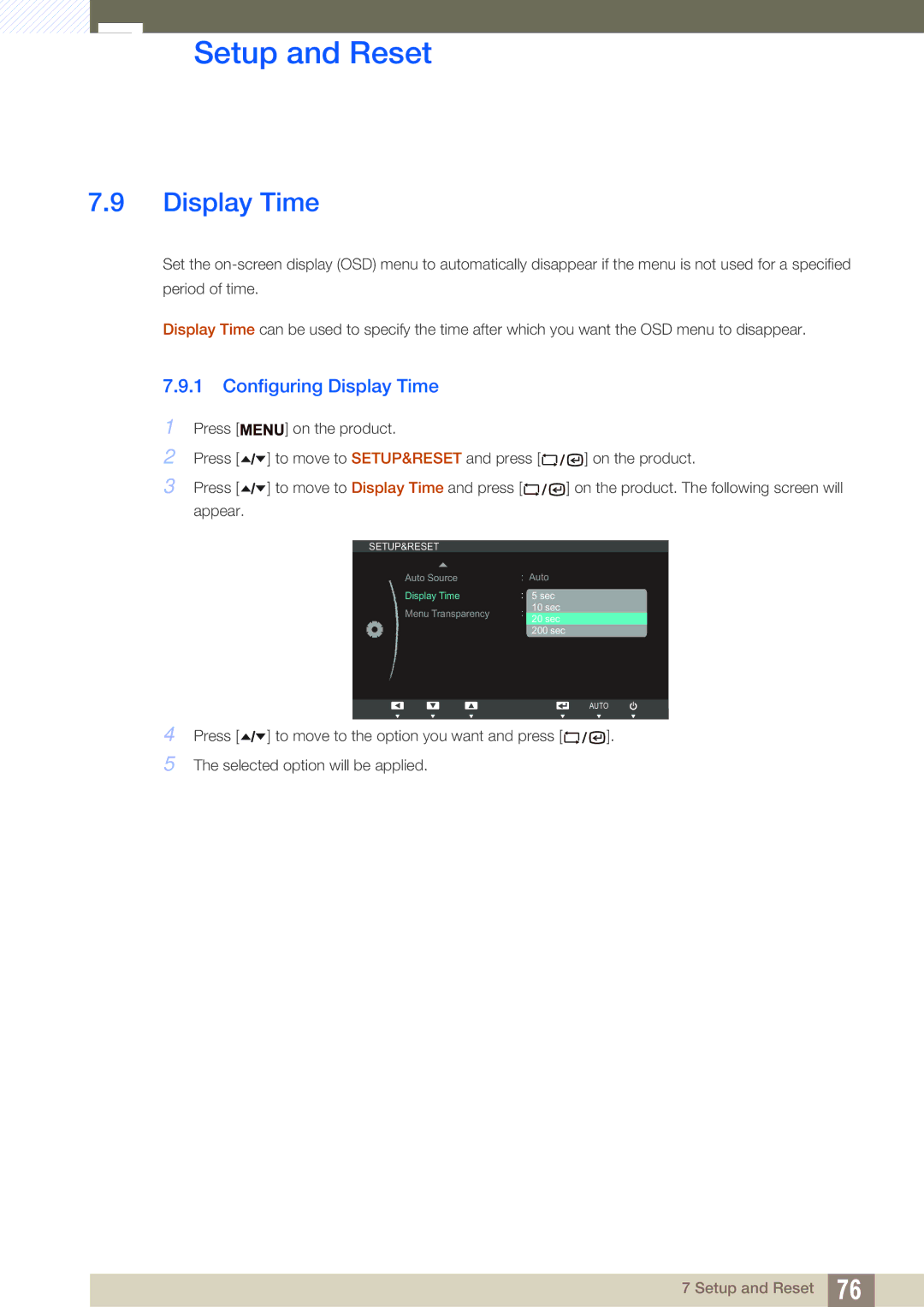 Samsung LF24TSWTBDN/XJ, LF24TSWTBDN/EN, LF19TSWTBDN/EN, LF22TSWTBDN/EN, LF19TSWTBDN/XJ manual Configuring Display Time 