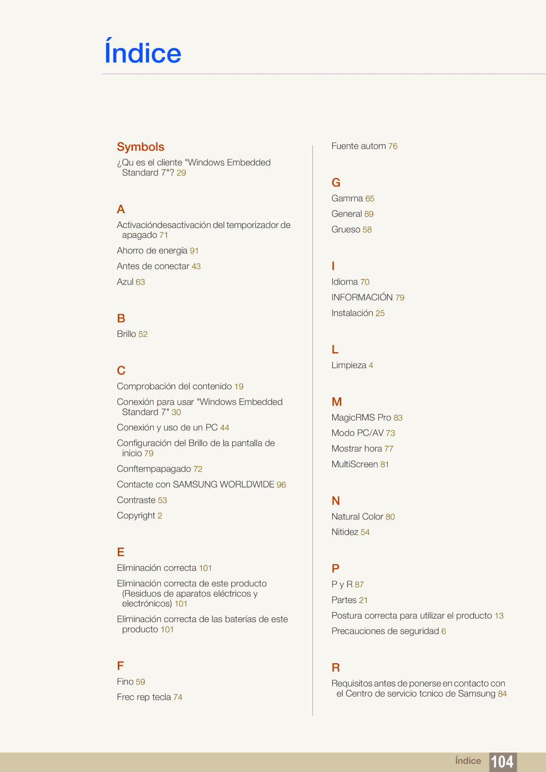 Samsung LF22TSWTBDN/EN, LF24TSWTBDN/EN, LF19TSWTBDN/EN manual Symbols 