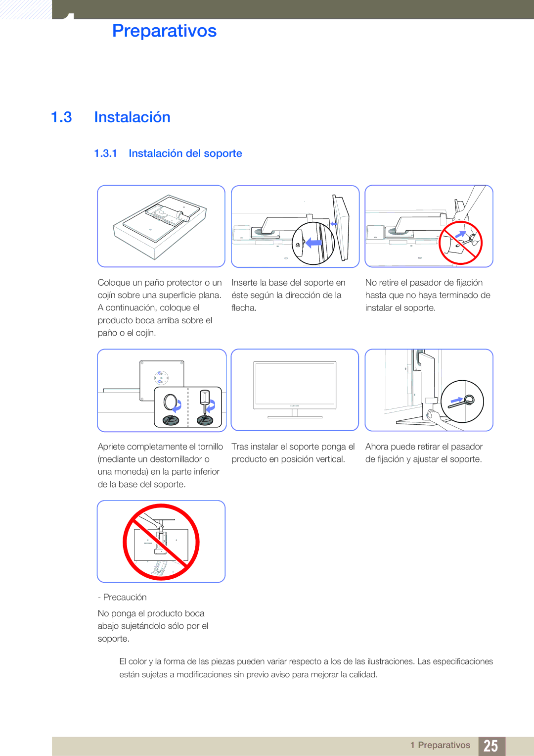 Samsung LF19TSWTBDN/EN, LF24TSWTBDN/EN, LF22TSWTBDN/EN manual Instalación del soporte 