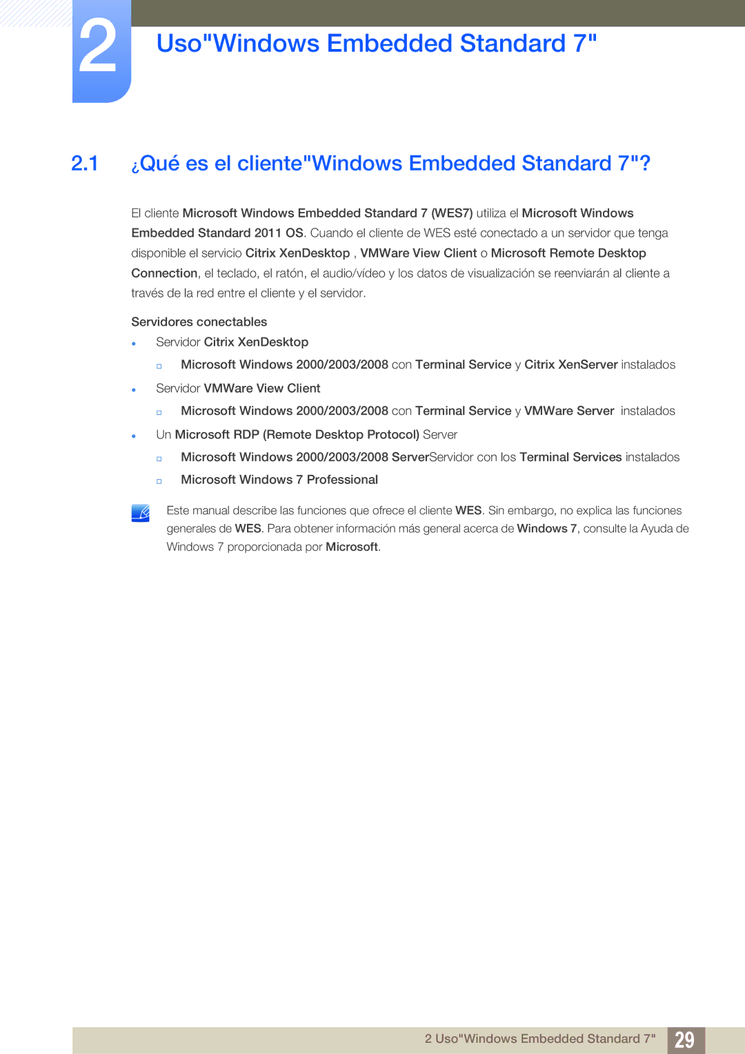 Samsung LF22TSWTBDN/EN, LF24TSWTBDN/EN manual UsoWindows Embedded Standard, ¿Qué es el clienteWindows Embedded Standard 7? 