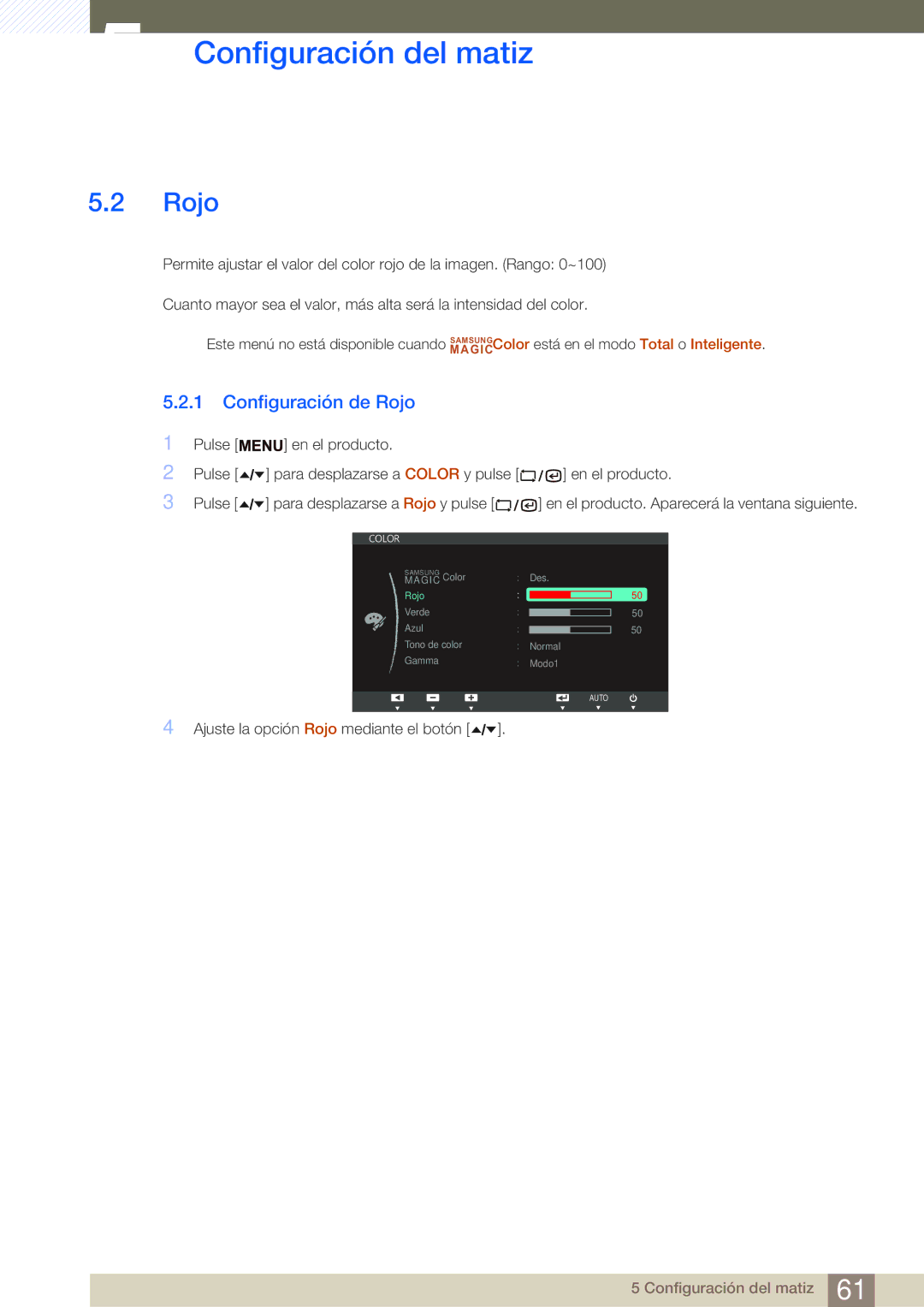 Samsung LF19TSWTBDN/EN, LF24TSWTBDN/EN, LF22TSWTBDN/EN manual Configuración de Rojo 