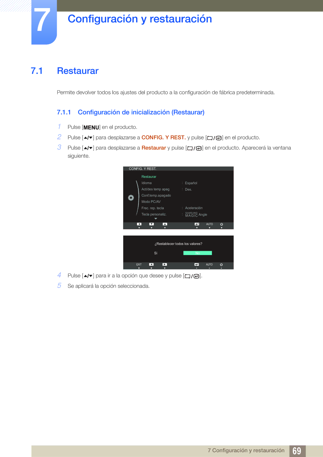 Samsung LF24TSWTBDN/EN, LF19TSWTBDN/EN manual Configuración y restauración, Configuración de inicialización Restaurar 