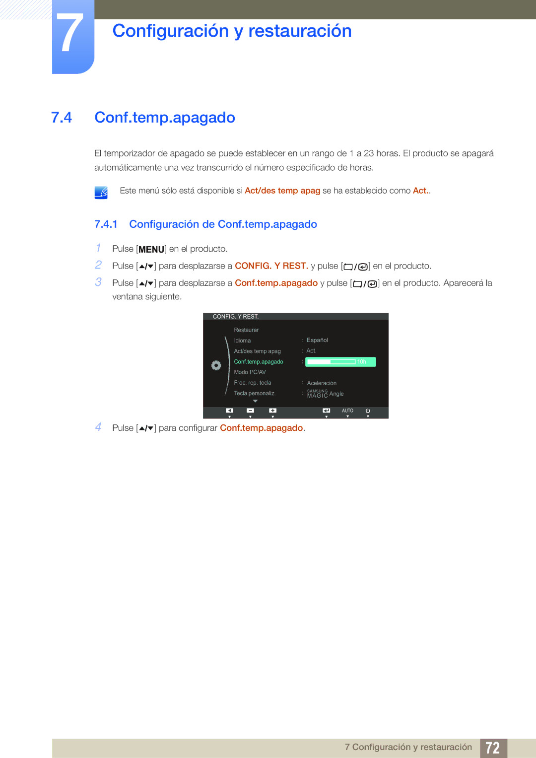 Samsung LF24TSWTBDN/EN, LF19TSWTBDN/EN, LF22TSWTBDN/EN manual Configuración de Conf.temp.apagado 