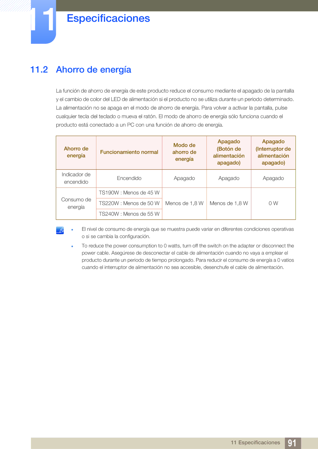 Samsung LF19TSWTBDN/EN, LF24TSWTBDN/EN, LF22TSWTBDN/EN manual Ahorro de energía 