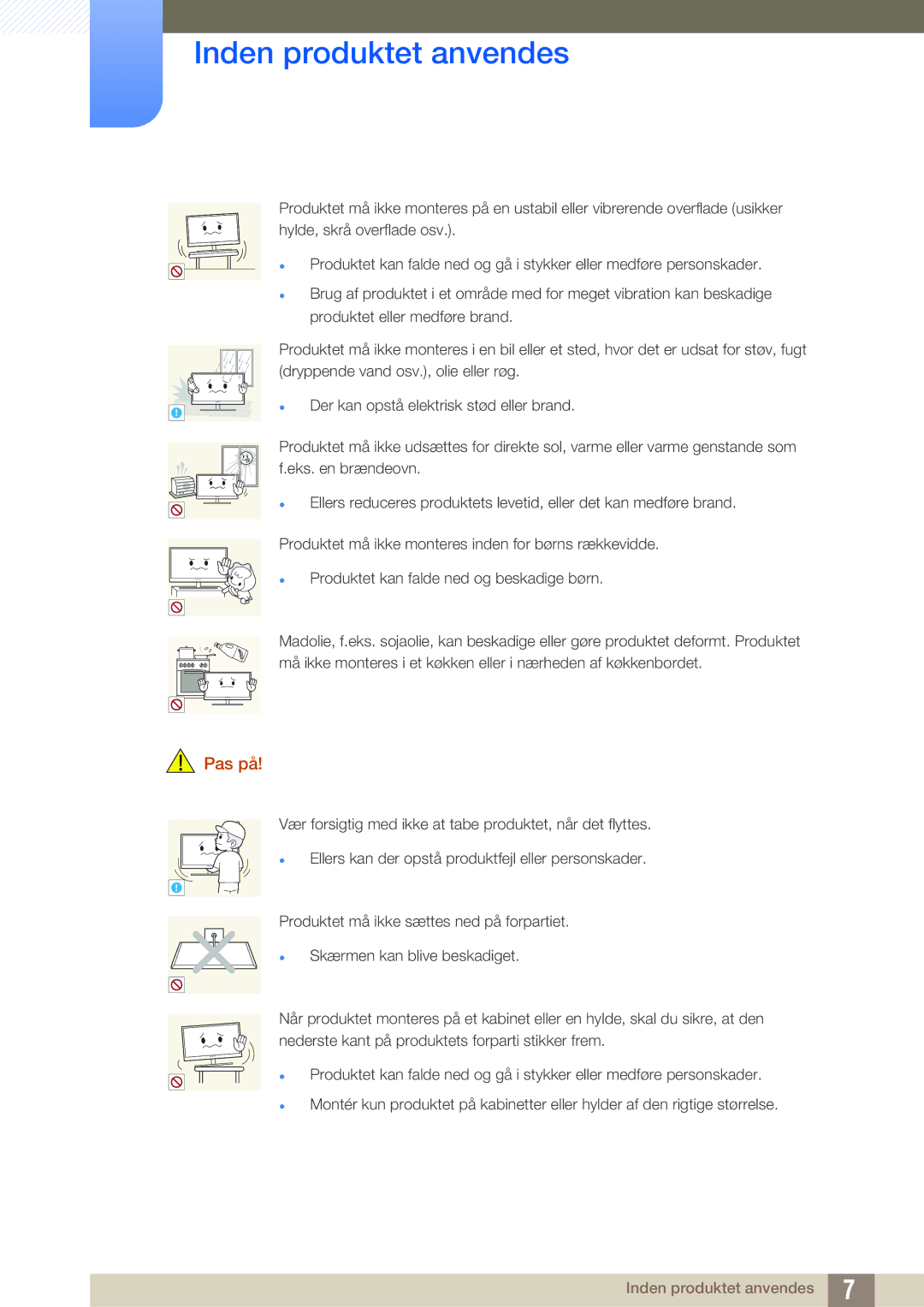 Samsung LF19TSWTBDN/EN, LF24TSWTBDN/EN, LF22TSWTBDN/EN manual Der kan opstå elektrisk stød eller brand 