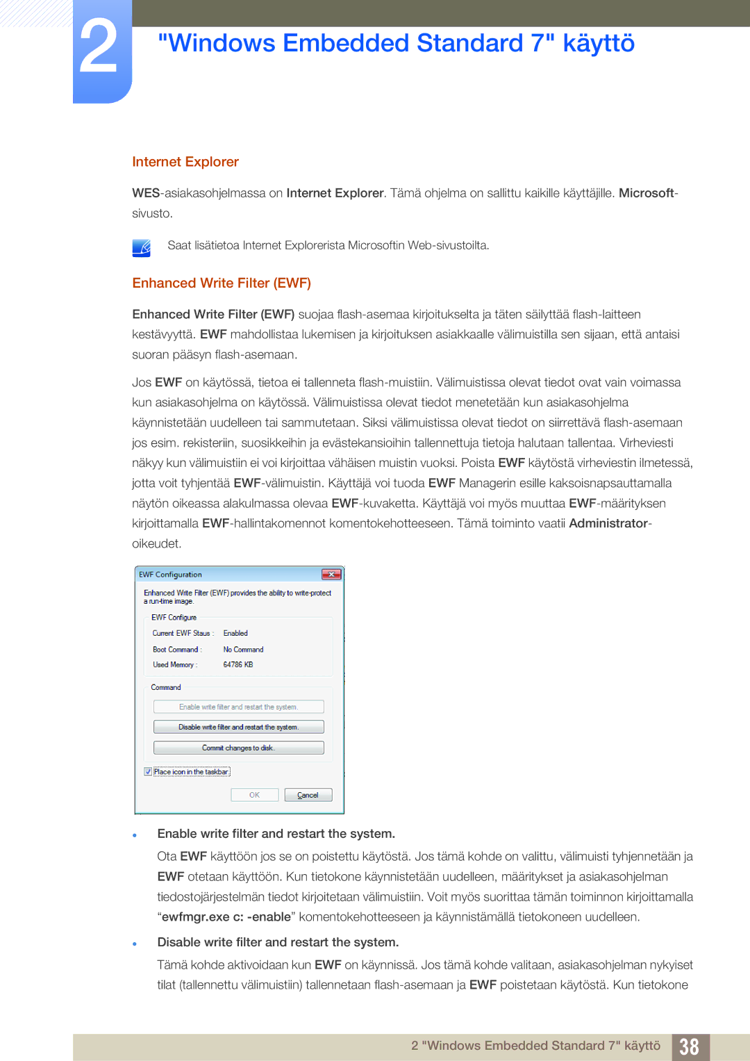 Samsung LF22TSWTBDN/EN, LF24TSWTBDN/EN, LF19TSWTBDN/EN manual Internet Explorer, Enhanced Write Filter EWF 
