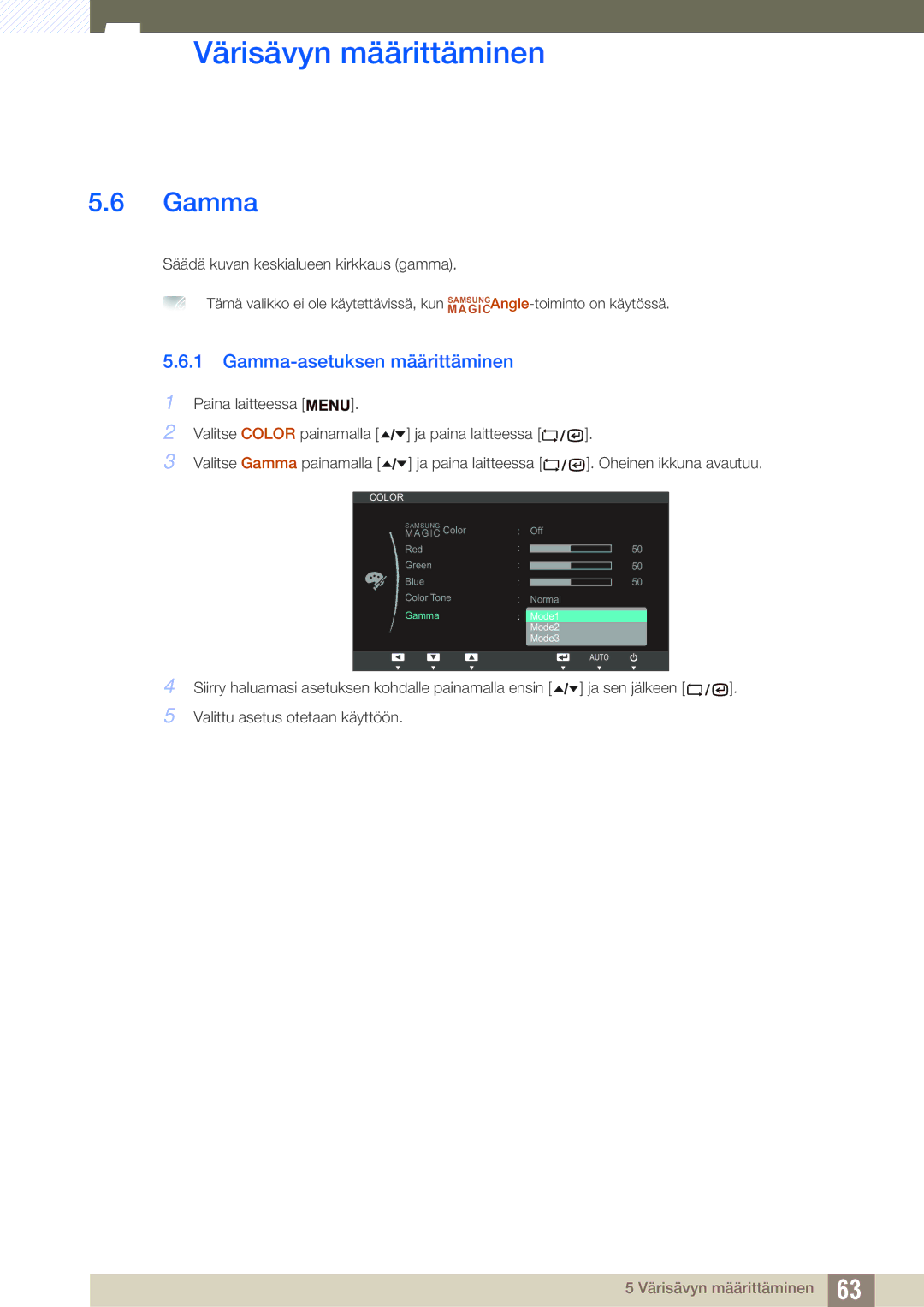 Samsung LF24TSWTBDN/EN, LF19TSWTBDN/EN, LF22TSWTBDN/EN manual Gamma-asetuksen määrittäminen 