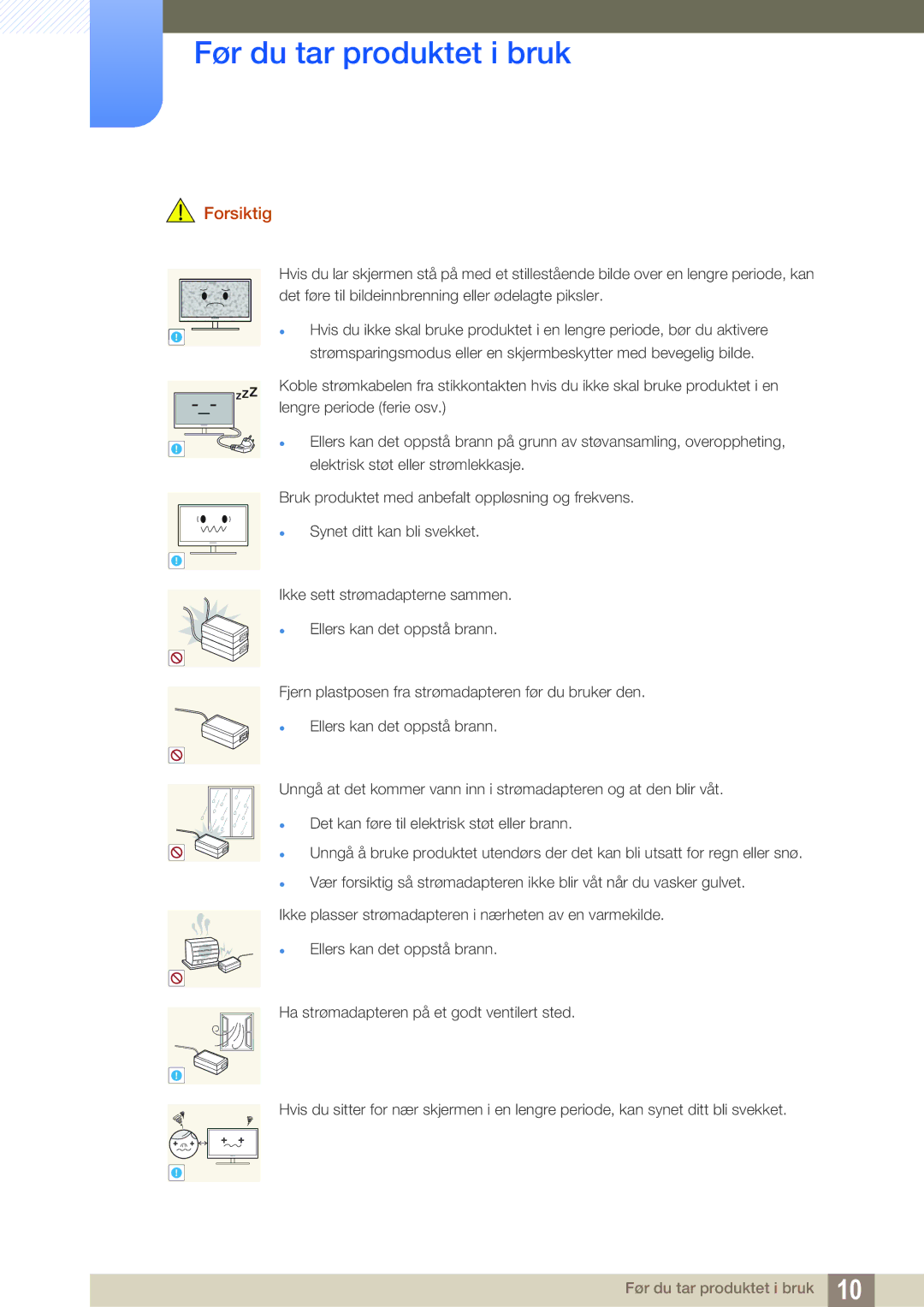 Samsung LF19TSWTBDN/EN, LF24TSWTBDN/EN, LF22TSWTBDN/EN manual Forsiktig 