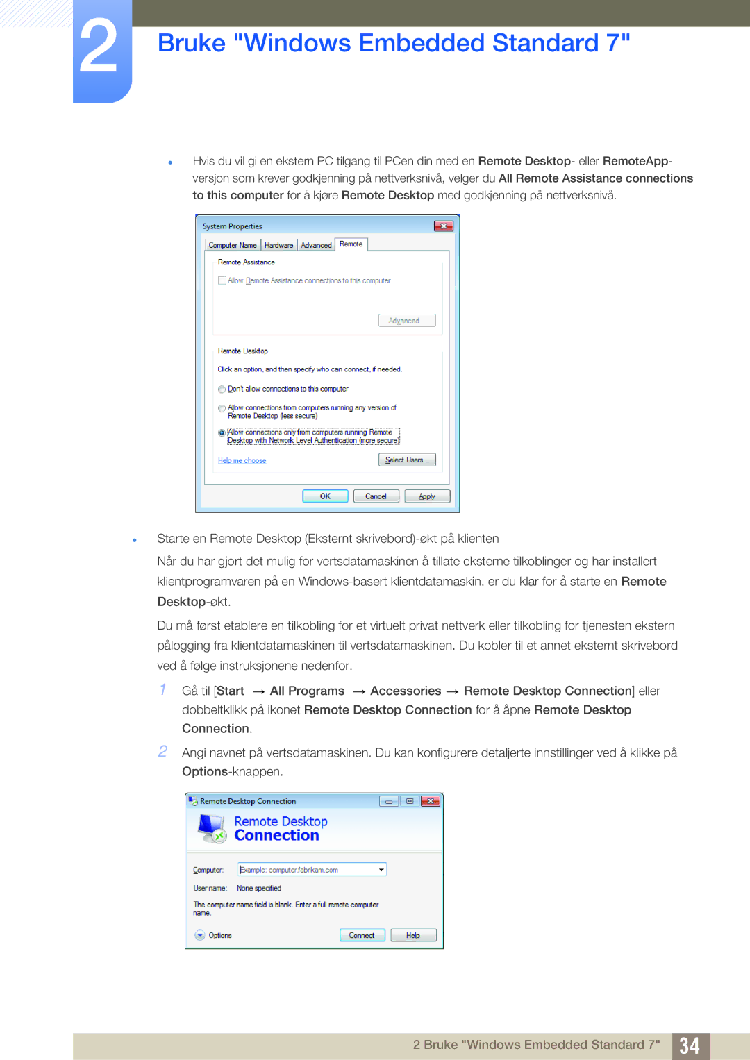 Samsung LF19TSWTBDN/EN, LF24TSWTBDN/EN, LF22TSWTBDN/EN manual Bruke Windows Embedded Standard 