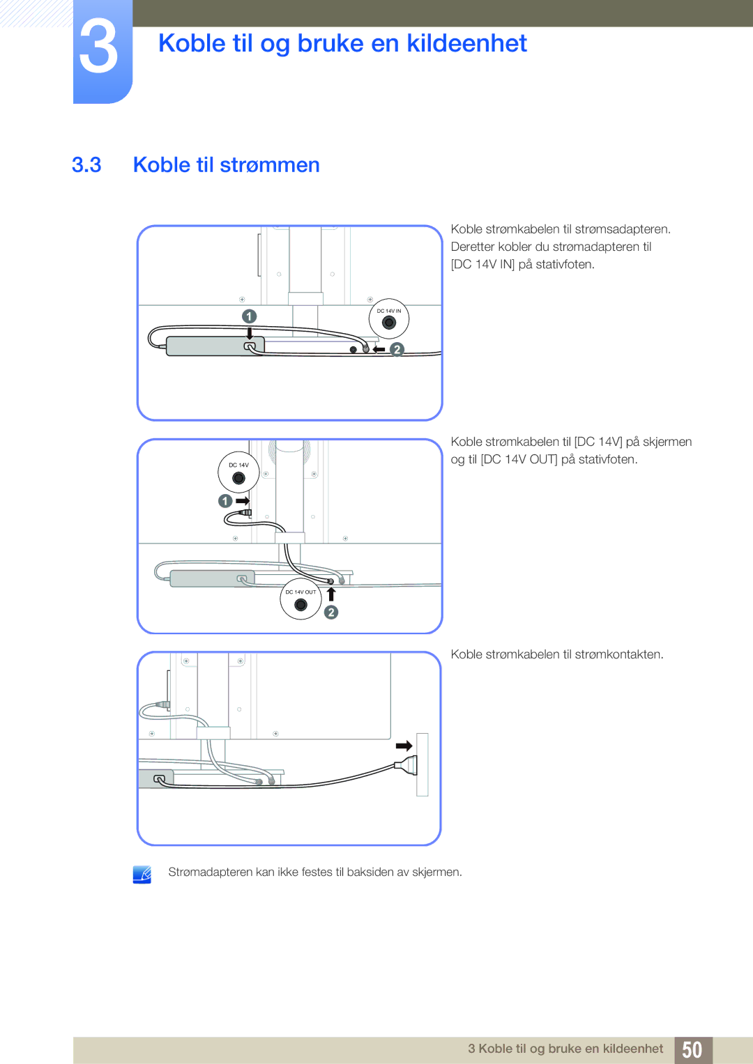 Samsung LF22TSWTBDN/EN, LF24TSWTBDN/EN, LF19TSWTBDN/EN manual Koble til strømmen 