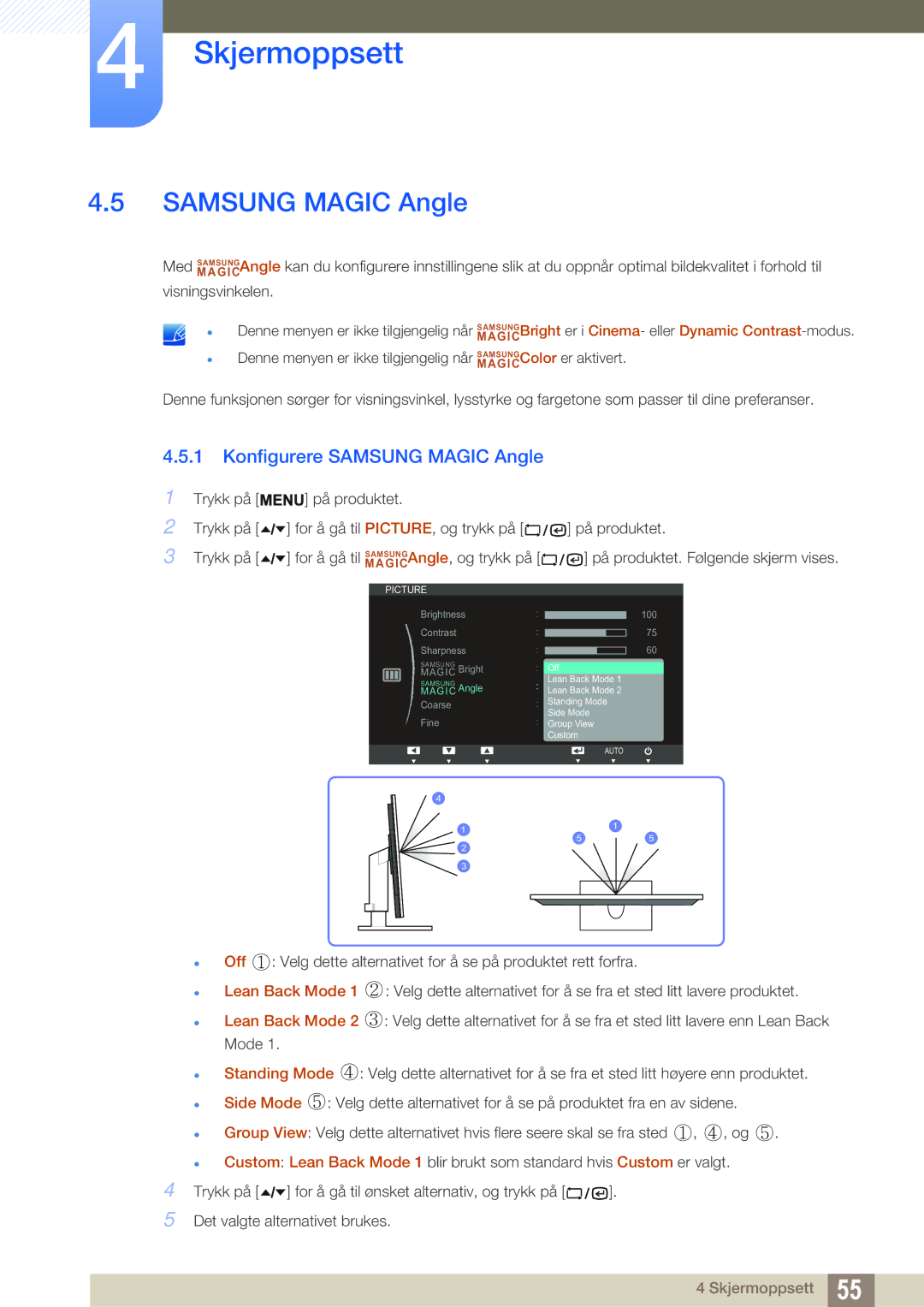 Samsung LF19TSWTBDN/EN, LF24TSWTBDN/EN, LF22TSWTBDN/EN manual Konfigurere Samsung Magic Angle 