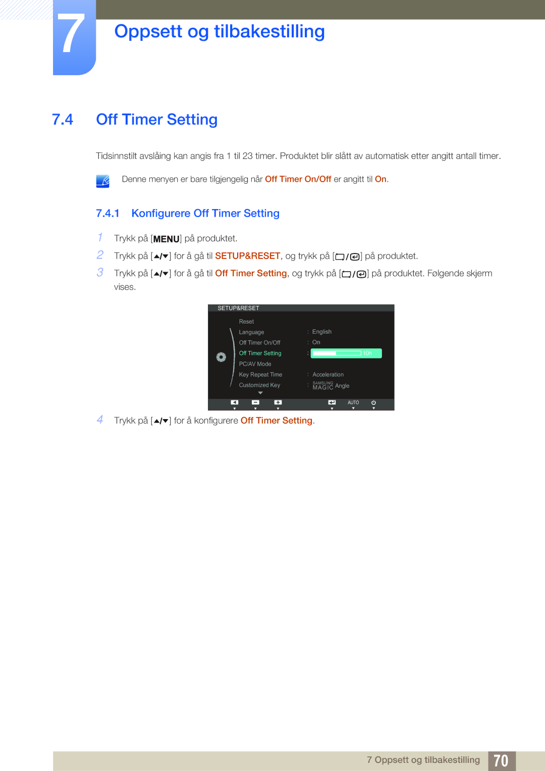 Samsung LF19TSWTBDN/EN, LF24TSWTBDN/EN, LF22TSWTBDN/EN manual Konfigurere Off Timer Setting 