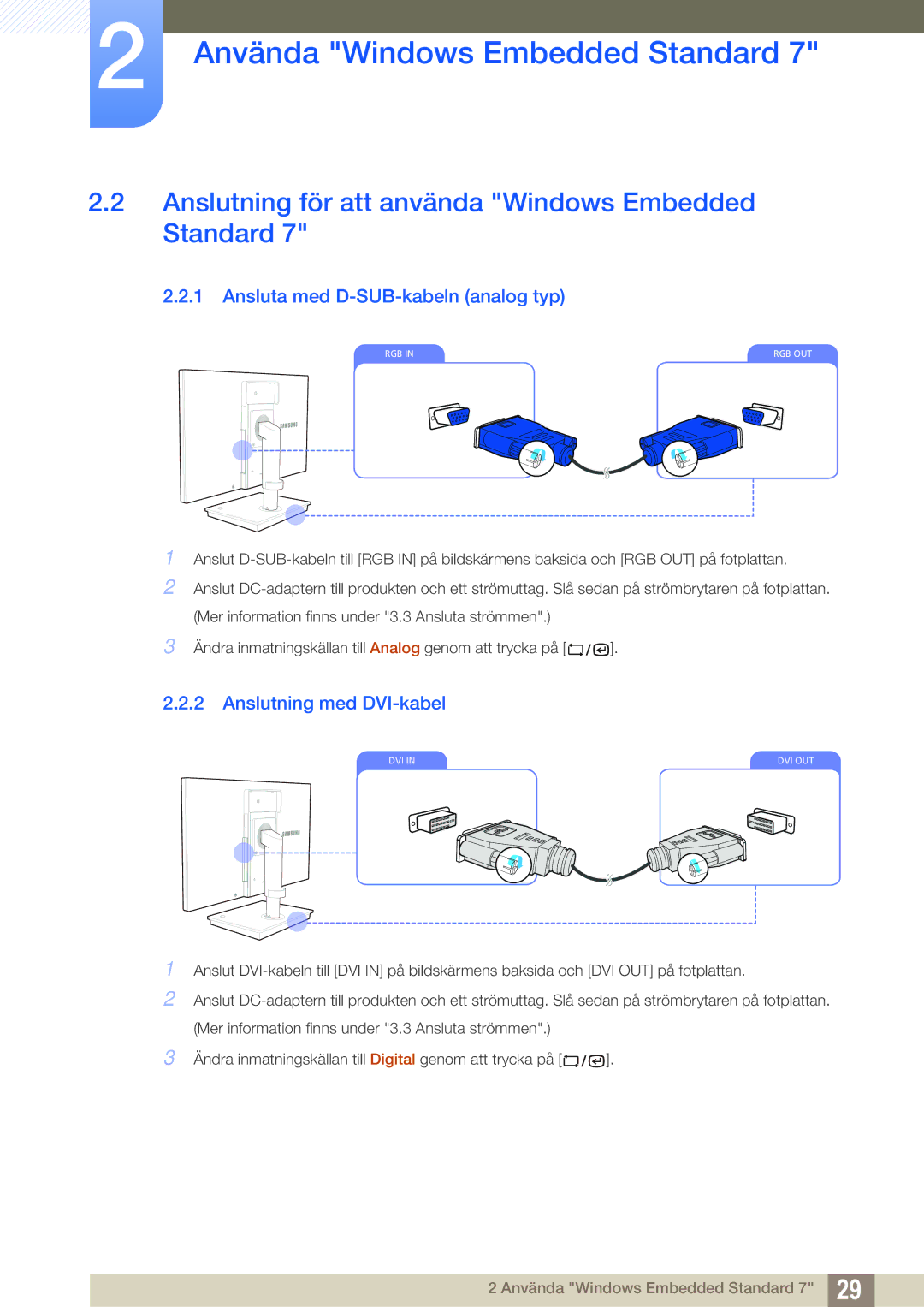 Samsung LF22TSWTBDN/EN manual Anslutning för att använda Windows Embedded Standard, Ansluta med D-SUB-kabeln analog typ 