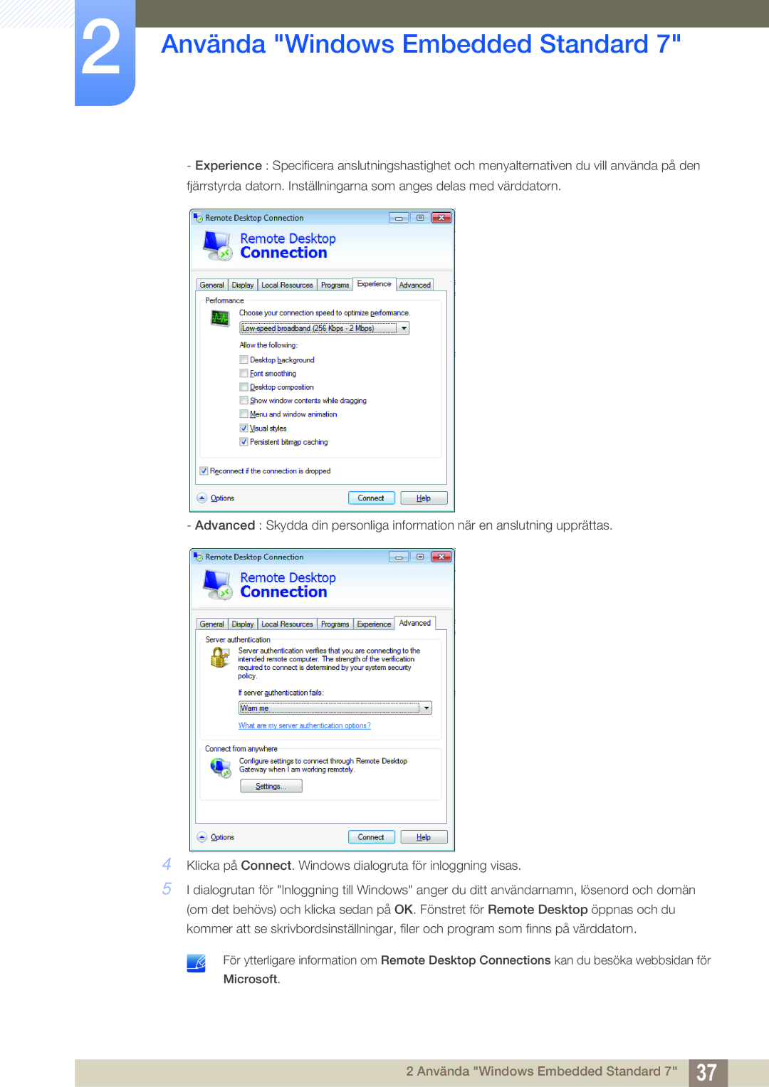 Samsung LF19TSWTBDN/EN, LF24TSWTBDN/EN, LF22TSWTBDN/EN manual Använda Windows Embedded Standard 