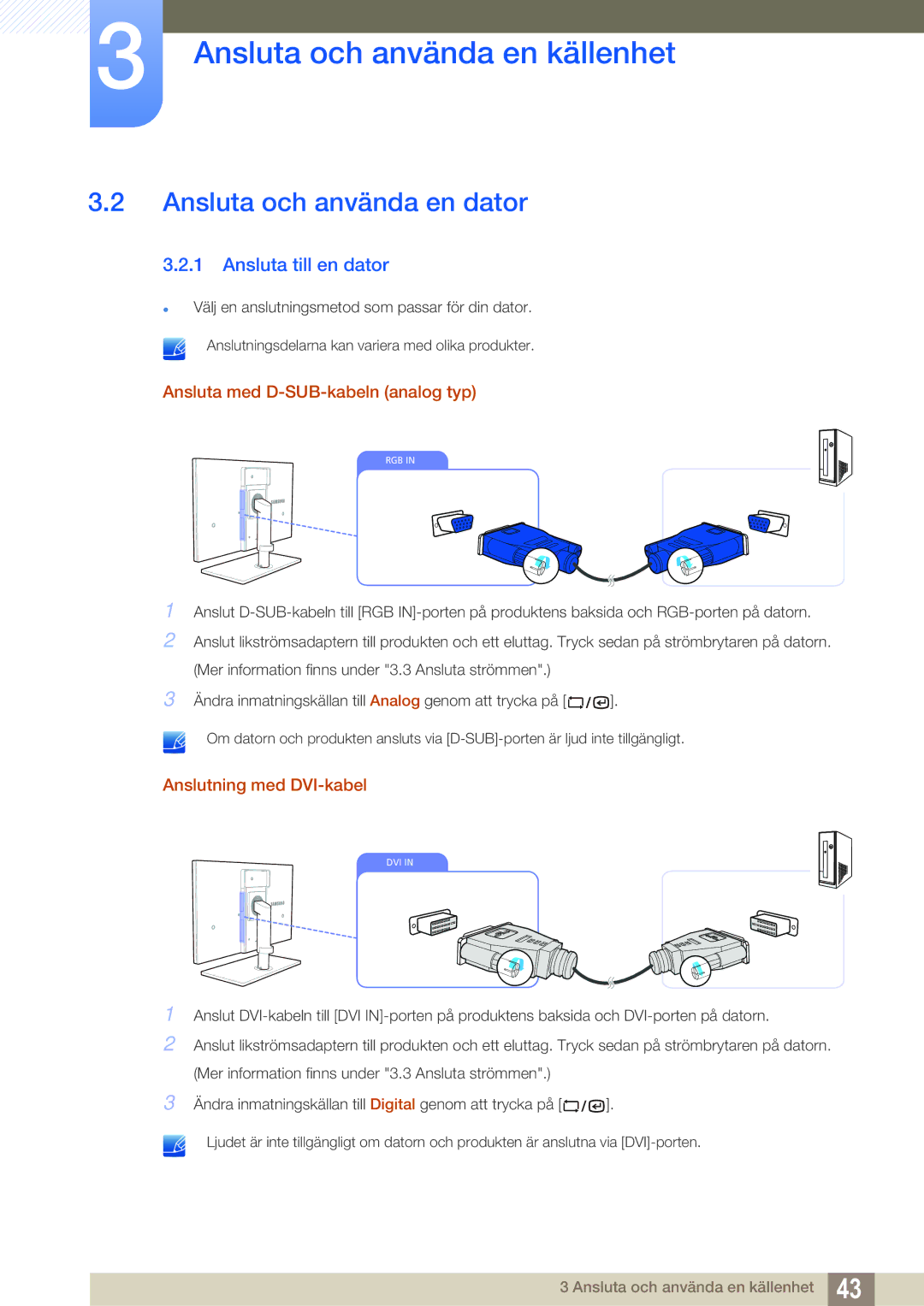 Samsung LF19TSWTBDN/EN manual Ansluta och använda en dator, Ansluta till en dator, Ansluta med D-SUB-kabeln analog typ 