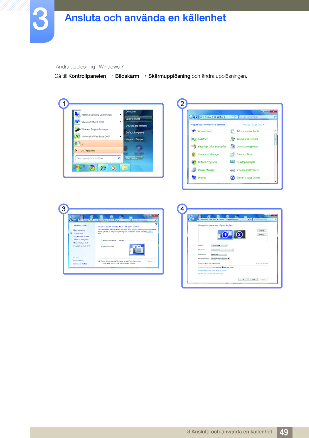 Samsung LF19TSWTBDN/EN, LF24TSWTBDN/EN, LF22TSWTBDN/EN manual Ändra upplösning i Windows 