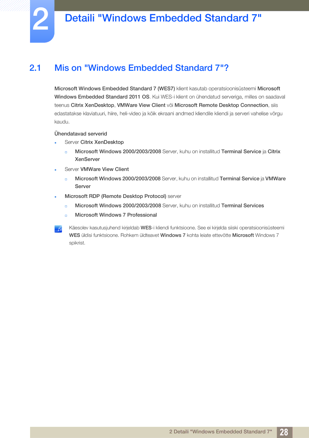 Samsung LF19TSWTBDN/EN, LF24TSWTBDN/EN manual Detaili Windows Embedded Standard, Mis on Windows Embedded Standard 7? 