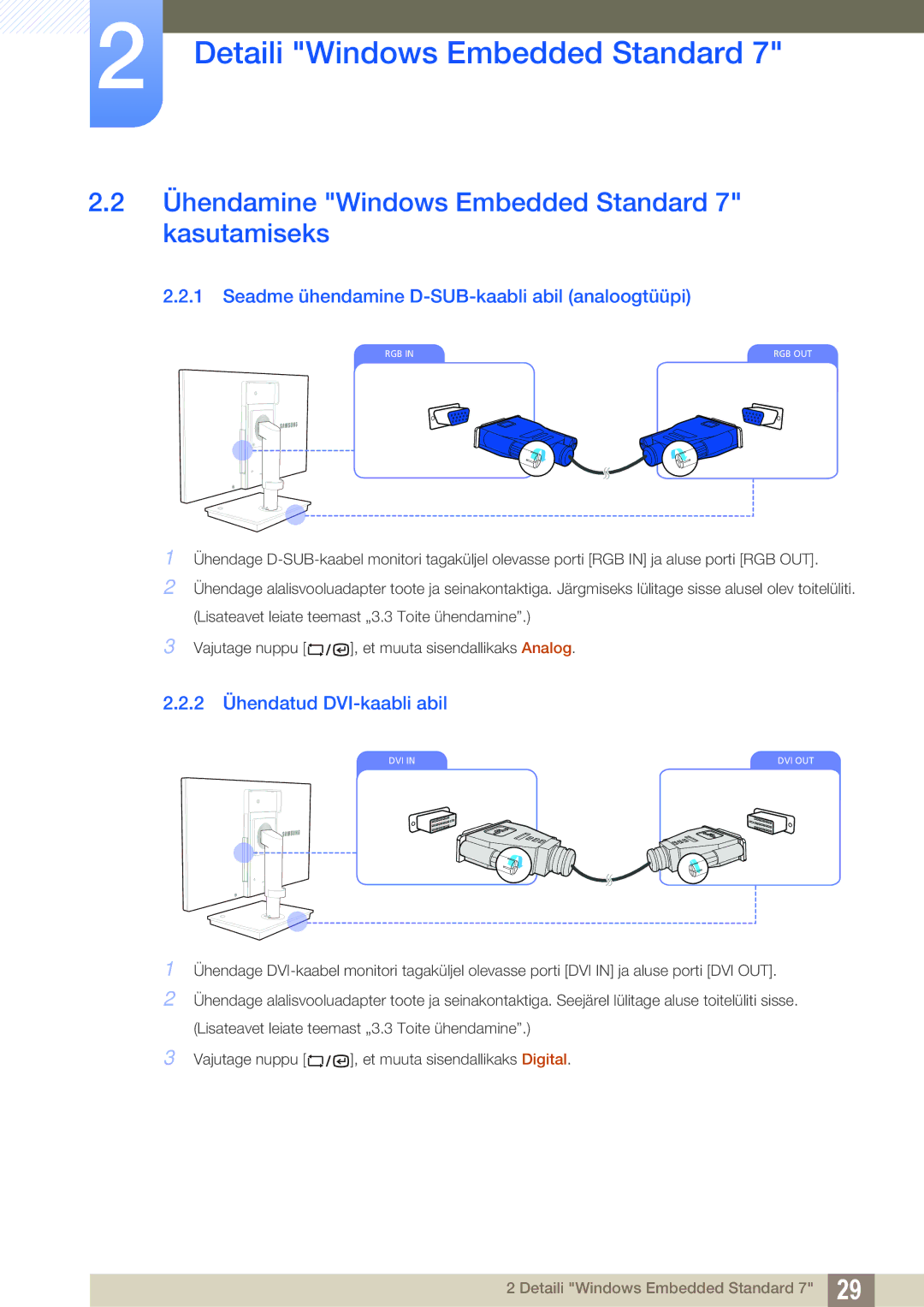 Samsung LF22TSWTBDN/EN, LF24TSWTBDN/EN Ühendamine Windows Embedded Standard 7 kasutamiseks, 2 Ühendatud DVI-kaabli abil 