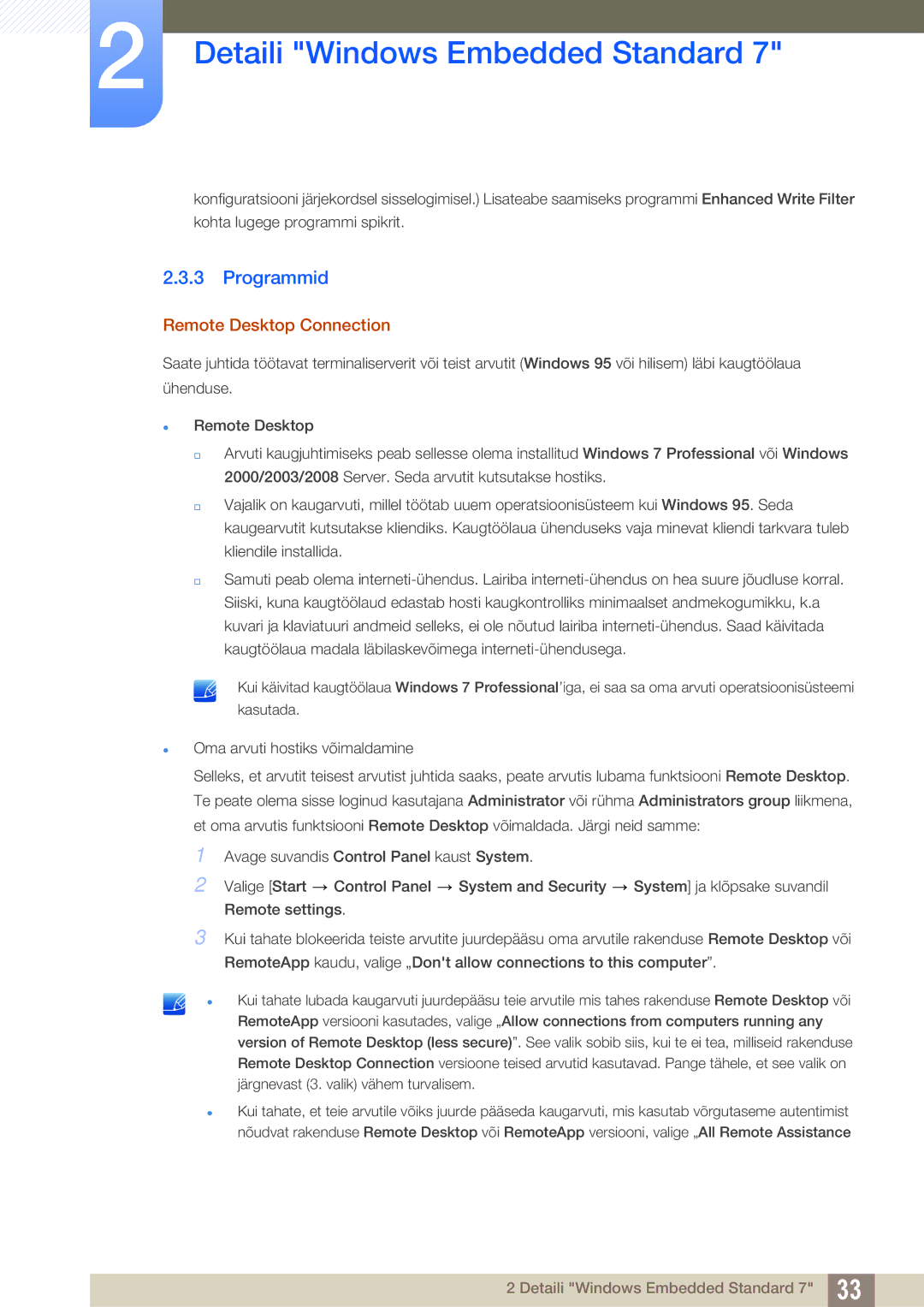 Samsung LF24TSWTBDN/EN, LF19TSWTBDN/EN, LF22TSWTBDN/EN manual Programmid, Remote Desktop Connection 