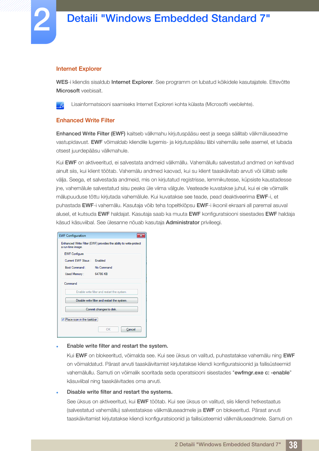 Samsung LF22TSWTBDN/EN, LF24TSWTBDN/EN, LF19TSWTBDN/EN manual Internet Explorer, Enhanced Write Filter 