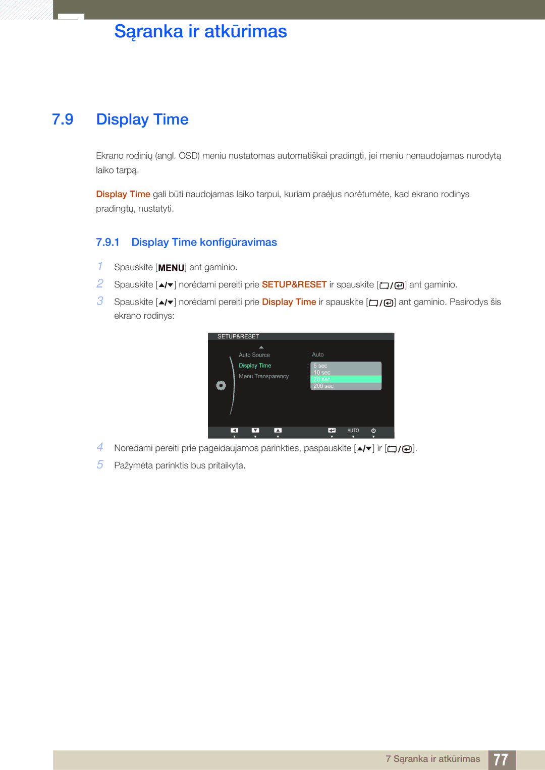 Samsung LF22TSWTBDN/EN, LF24TSWTBDN/EN, LF19TSWTBDN/EN manual Display Time konfigūravimas 