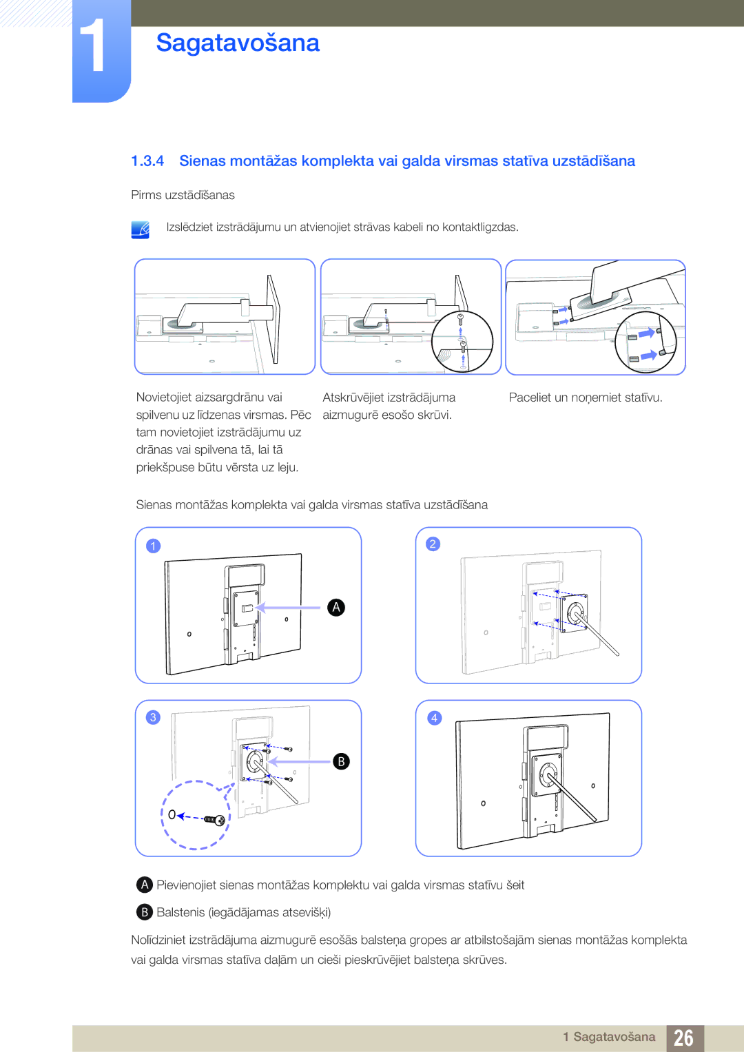 Samsung LF22TSWTBDN/EN, LF24TSWTBDN/EN, LF19TSWTBDN/EN manual Paceliet un noņemiet statīvu 