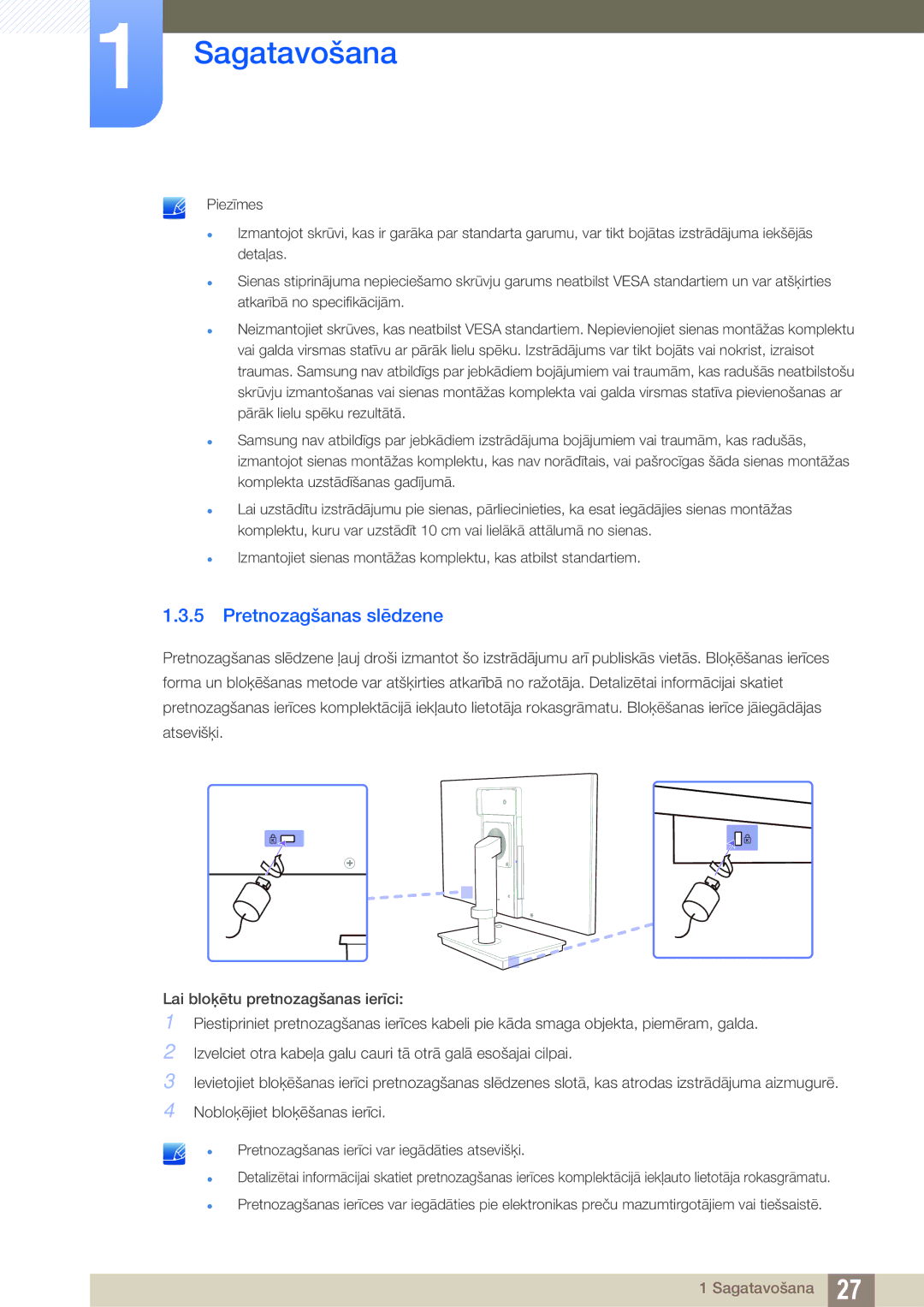 Samsung LF24TSWTBDN/EN, LF19TSWTBDN/EN, LF22TSWTBDN/EN manual Pretnozagšanas slēdzene 