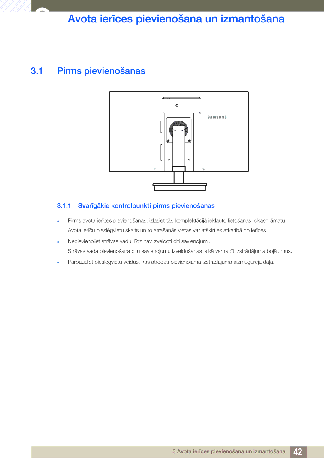 Samsung LF24TSWTBDN/EN, LF19TSWTBDN/EN, LF22TSWTBDN/EN manual Avota ierīces pievienošana un izmantošana, Pirms pievienošanas 