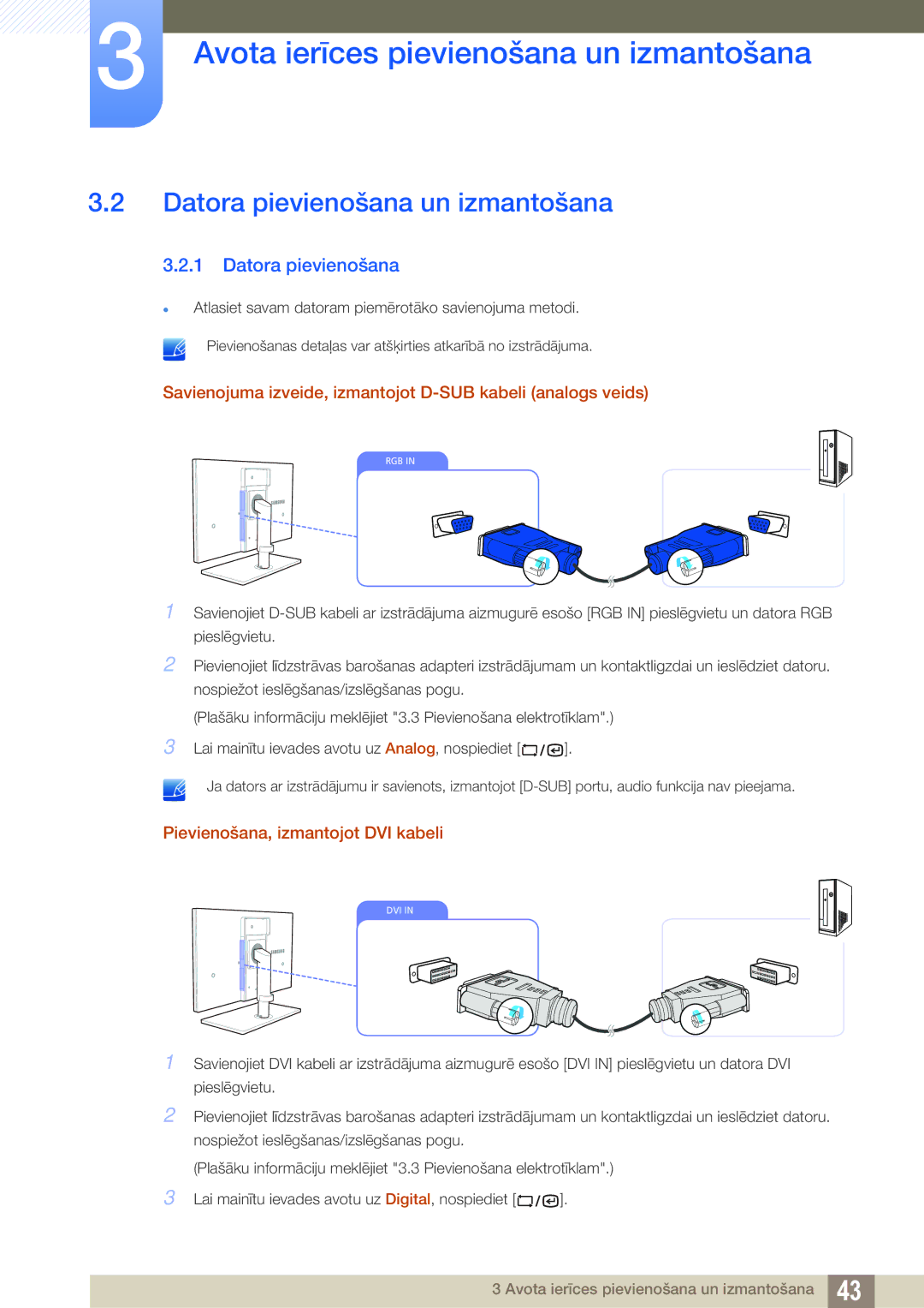 Samsung LF19TSWTBDN/EN Datora pievienošana un izmantošana, Savienojuma izveide, izmantojot D-SUB kabeli analogs veids 