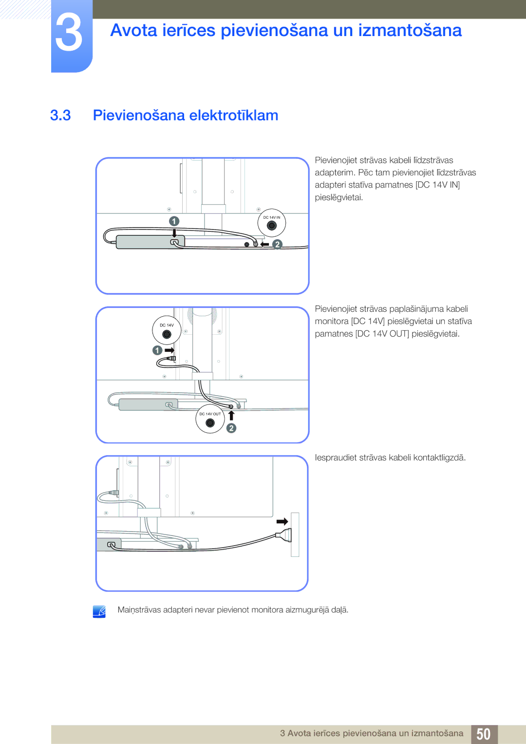 Samsung LF22TSWTBDN/EN, LF24TSWTBDN/EN, LF19TSWTBDN/EN manual Pievienošana elektrotīklam 