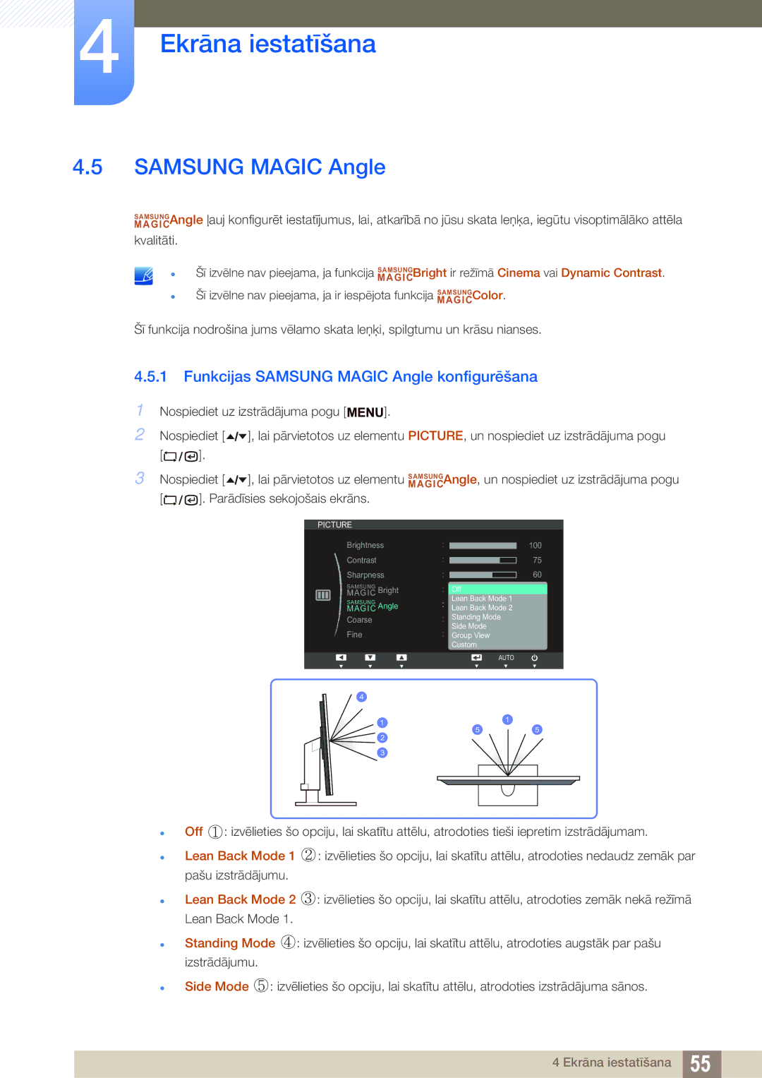 Samsung LF19TSWTBDN/EN, LF24TSWTBDN/EN, LF22TSWTBDN/EN manual Funkcijas Samsung Magic Angle konfigurēšana 