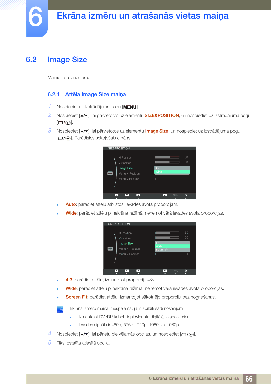 Samsung LF24TSWTBDN/EN, LF19TSWTBDN/EN, LF22TSWTBDN/EN manual 1 Attēla Image Size maiņa 