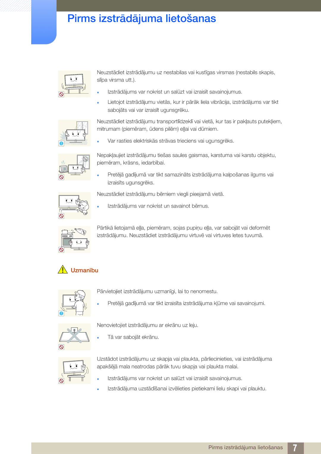 Samsung LF19TSWTBDN/EN, LF24TSWTBDN/EN, LF22TSWTBDN/EN manual Var rasties elektriskās strāvas trieciens vai ugunsgrēks 