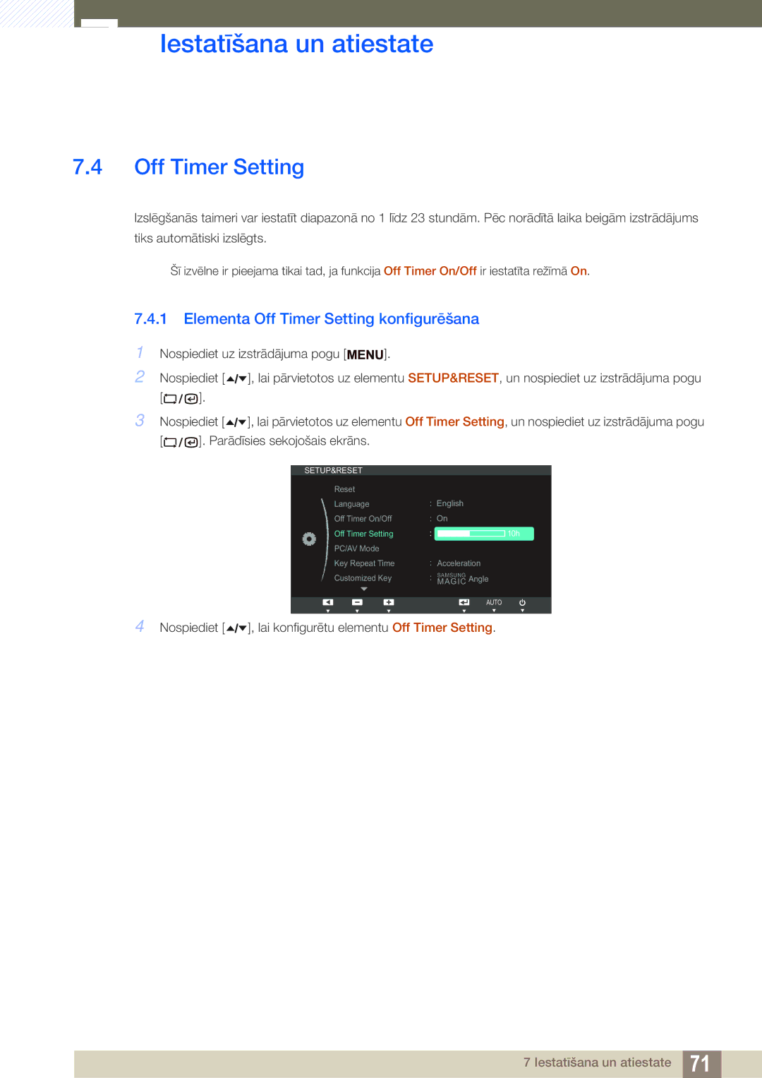 Samsung LF22TSWTBDN/EN, LF24TSWTBDN/EN, LF19TSWTBDN/EN manual Elementa Off Timer Setting konfigurēšana 