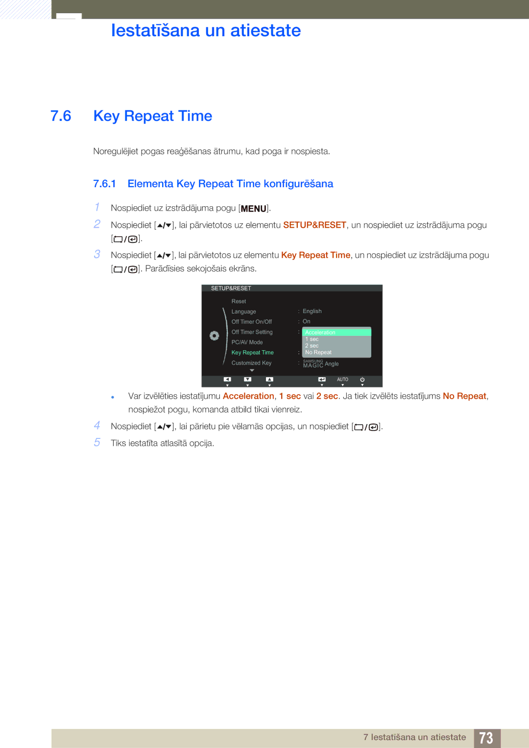 Samsung LF19TSWTBDN/EN, LF24TSWTBDN/EN, LF22TSWTBDN/EN manual Elementa Key Repeat Time konfigurēšana 