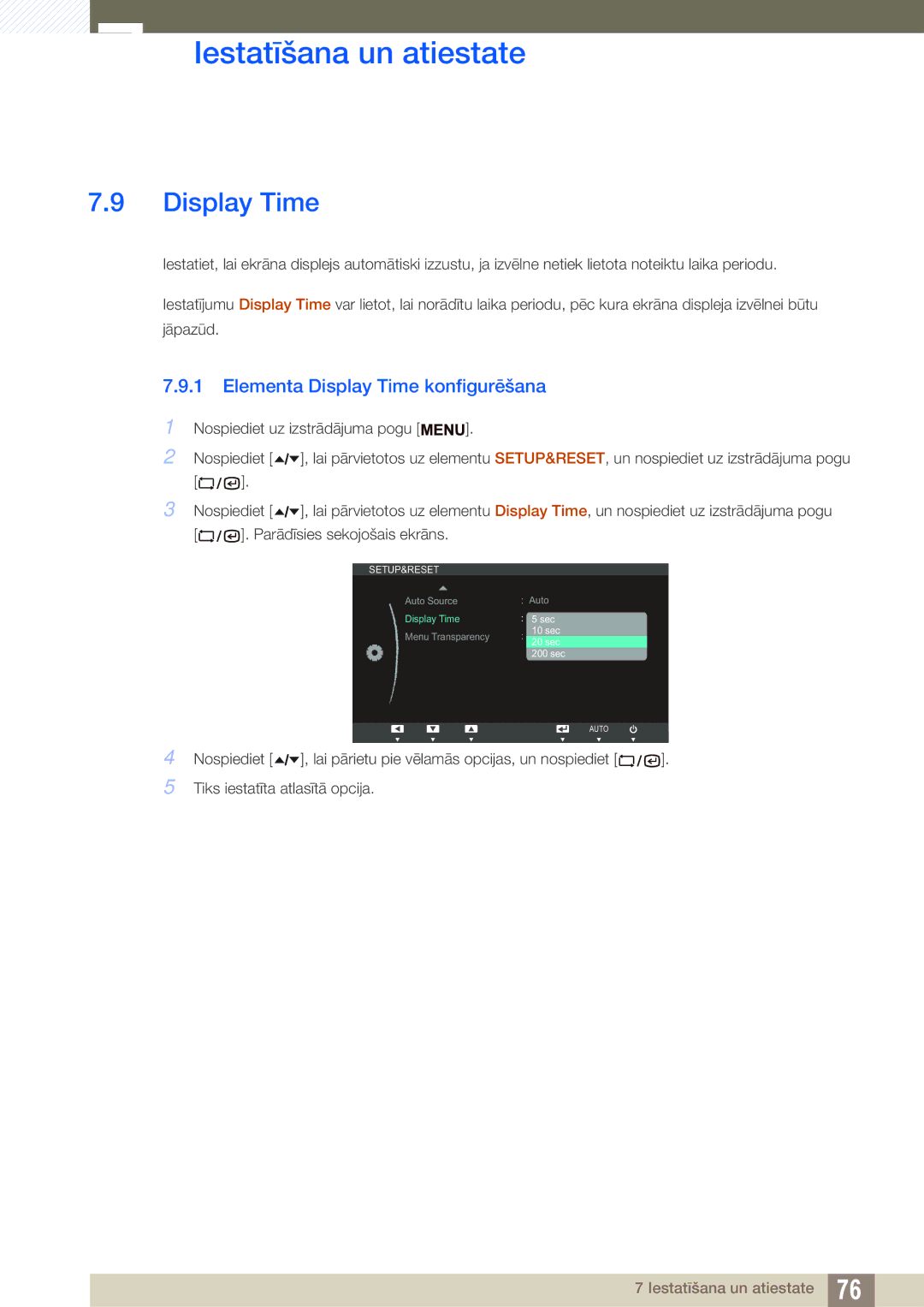 Samsung LF19TSWTBDN/EN, LF24TSWTBDN/EN, LF22TSWTBDN/EN manual Elementa Display Time konfigurēšana 