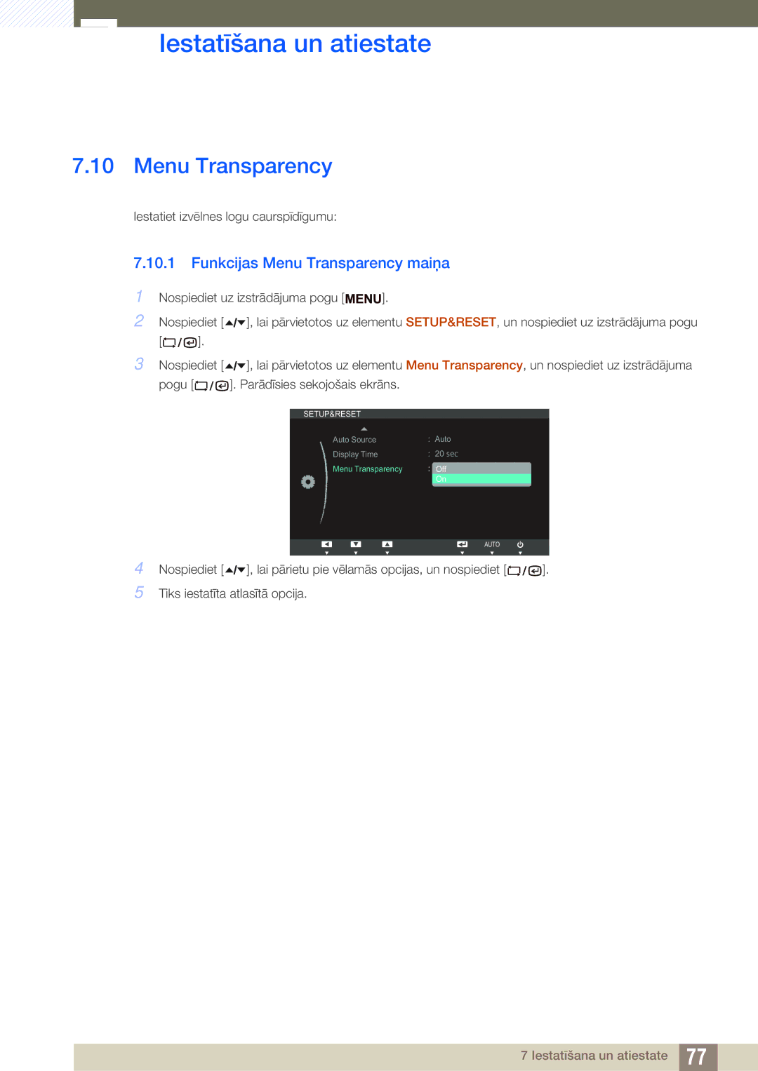 Samsung LF22TSWTBDN/EN, LF24TSWTBDN/EN, LF19TSWTBDN/EN manual Funkcijas Menu Transparency maiņa 