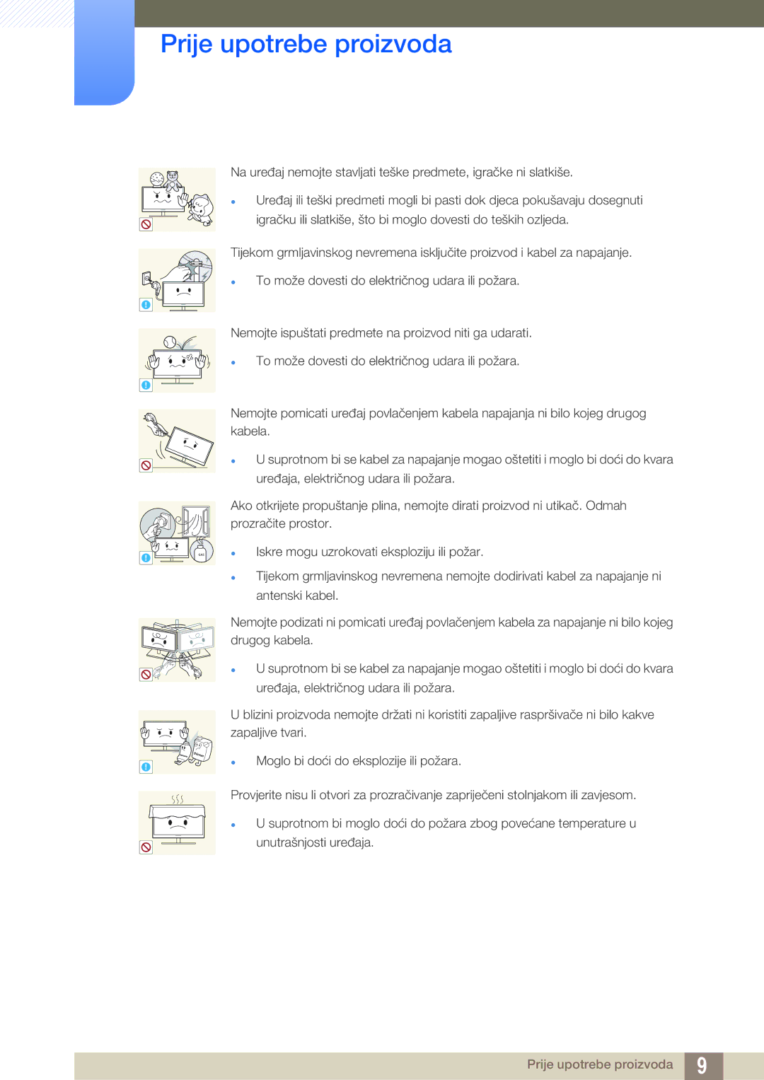 Samsung LF24TSWTBDN/EN, LF19TSWTBDN/EN, LF22TSWTBDN/EN manual Iskre mogu uzrokovati eksploziju ili požar 