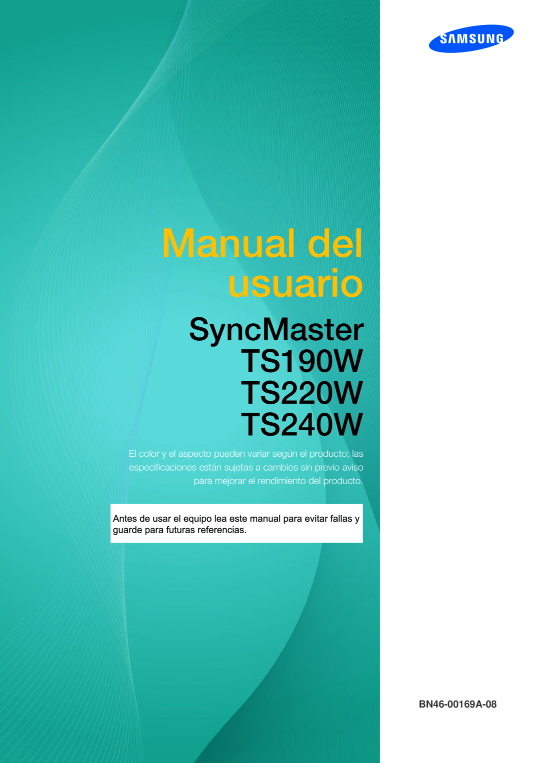 Samsung LF19TSWTBDN/EN, LF24TSWTBDN/EN manual Upute za korištenje, SyncMaster TS190W TS220W TS240W, BN46-00169A-08 