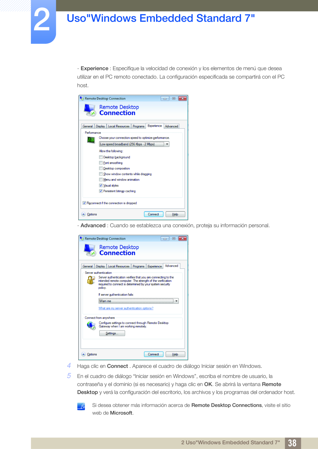 Samsung LF22TSWTBDN/EN, LF24TSWTBDN/EN, LF19TSWTBDN/EN manual web de Microsoft, UsoWindows Embedded Standard 7 