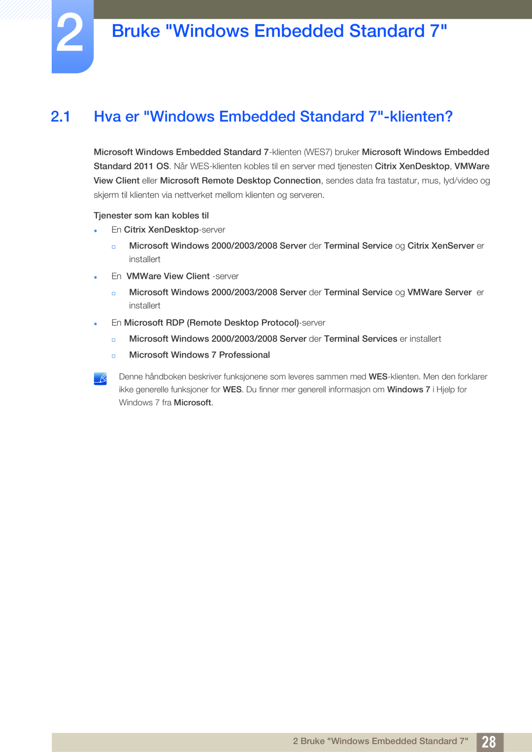 Samsung LF19TSWTBDN/EN, LF24TSWTBDN/EN manual Bruke Windows Embedded Standard, Hva er Windows Embedded Standard 7-klienten? 