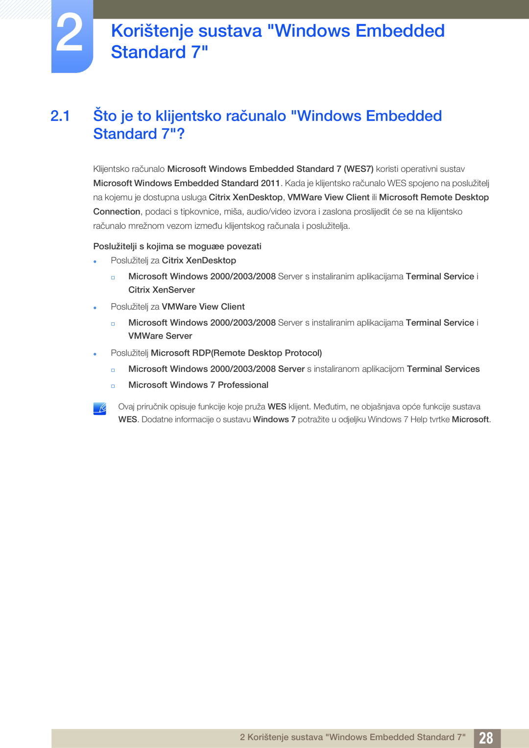 Samsung LF19TSWTBDN/EN, LF24TSWTBDN/EN, LF22TSWTBDN/EN manual Korištenje sustava Windows Embedded Standard 7 