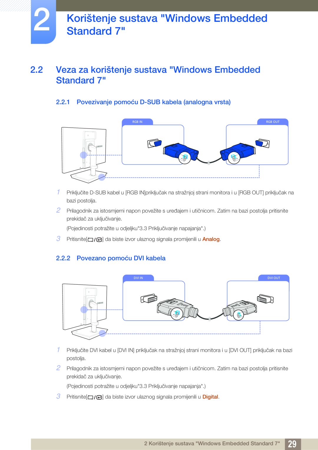 Samsung LF22TSWTBDN/EN, LF24TSWTBDN/EN Veza za korištenje sustava Windows Embedded Standard, Povezano pomoću DVI kabela 