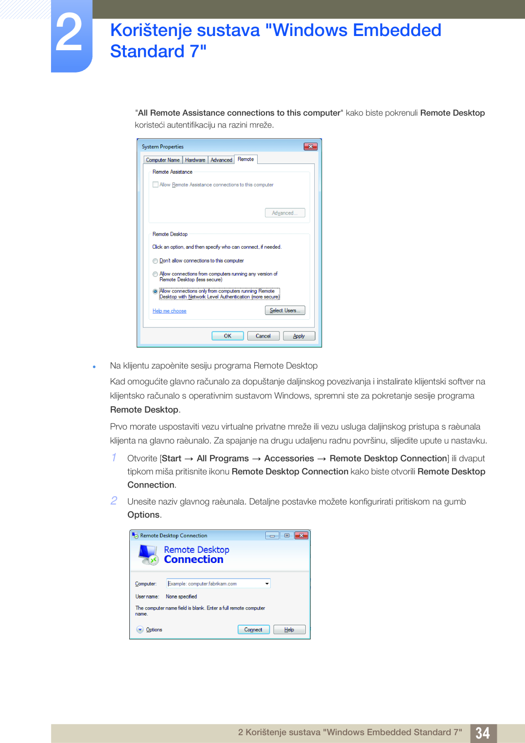 Samsung LF19TSWTBDN/EN manual Korištenje sustava Windows Embedded Standard, koristeći autentifikaciju na razini mreže 
