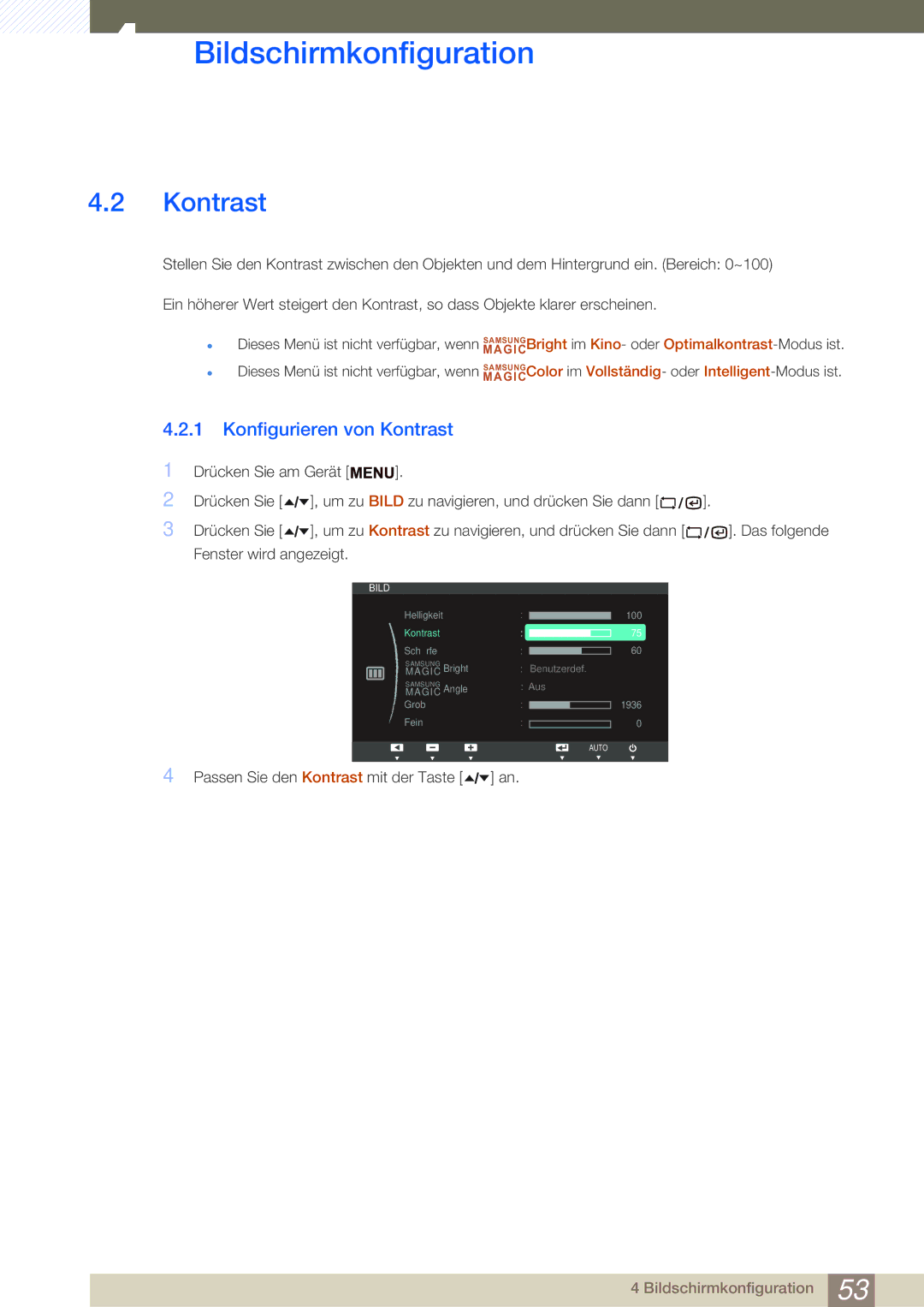 Samsung LF22TSWTBDN/EN, LF24TSWTBDN/EN manual Konfigurieren von Kontrast 