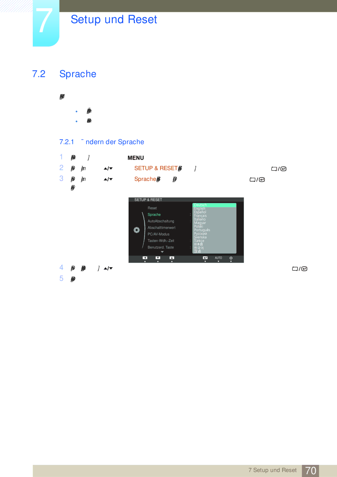 Samsung LF24TSWTBDN/EN, LF22TSWTBDN/EN manual 1 Ändern der Sprache 