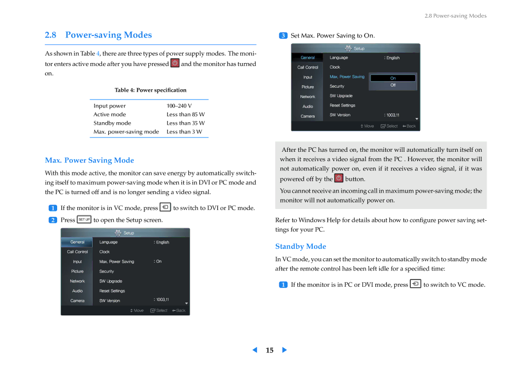 Samsung LF24VPNLB/XJ, LF24VPNLB/EN, LF24VPNLBSEN manual Power-saving Modes, Max. Power Saving Mode, Standby Mode 